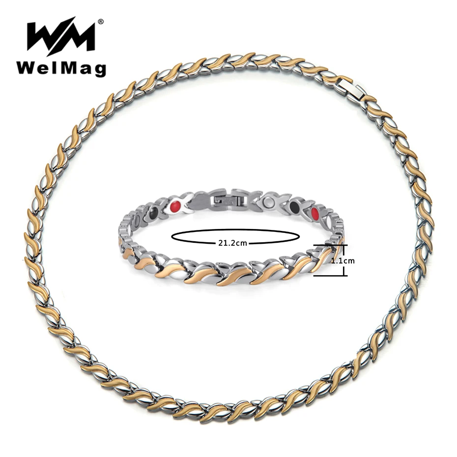 WelMag Silver Gold Stainless Steel Jewelry Sets Necklace Bracelet Women Magnetic fir Bracelets for Arthritis Dropshipping 2019
WelMag Silver Gold Stainless Steel Jewelry Sets Necklace Bracelet Women Magnetic fir Bracelets for Arthritis Dropshipping 2019