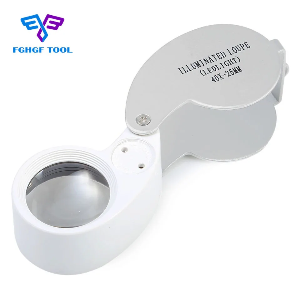 FGHGF Portable 40X Mini Pocket Folding Magnifier Handheld Magnifying Tool Eye Jeweler Loupe With LED Light Lamp
FGHGF Portable 40X Mini Pocket Folding Magnifier Handheld Magnifying Tool Eye Jeweler Loupe With LED Light Lamp