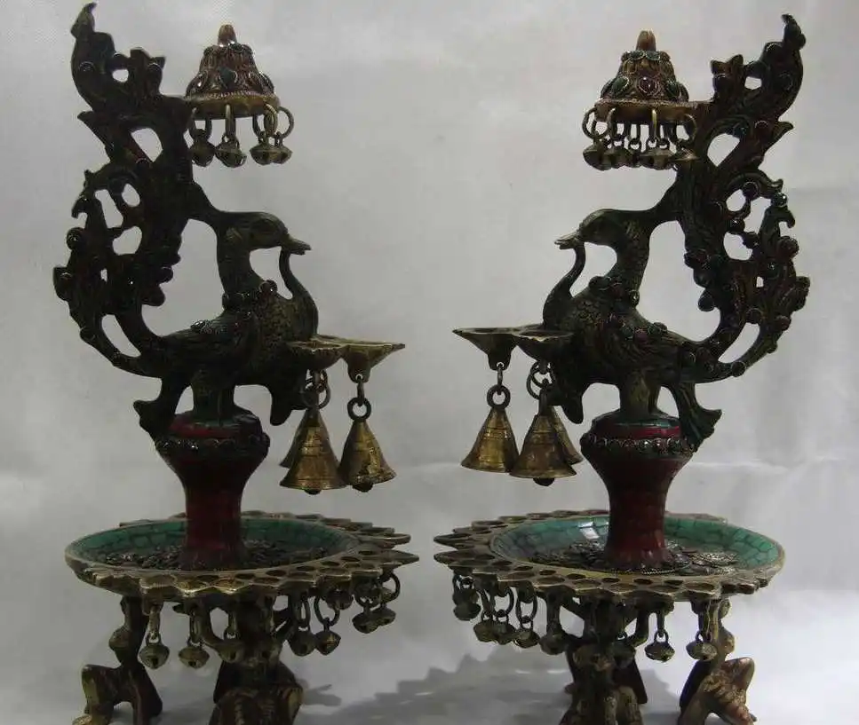 Nepal Copper Gild inlay Ruby beryl Turquoise Gem Phoenix butter lamp Candlestick
Nepal Copper Gild inlay Ruby beryl Turquoise Gem Phoenix butter lamp Candlestick