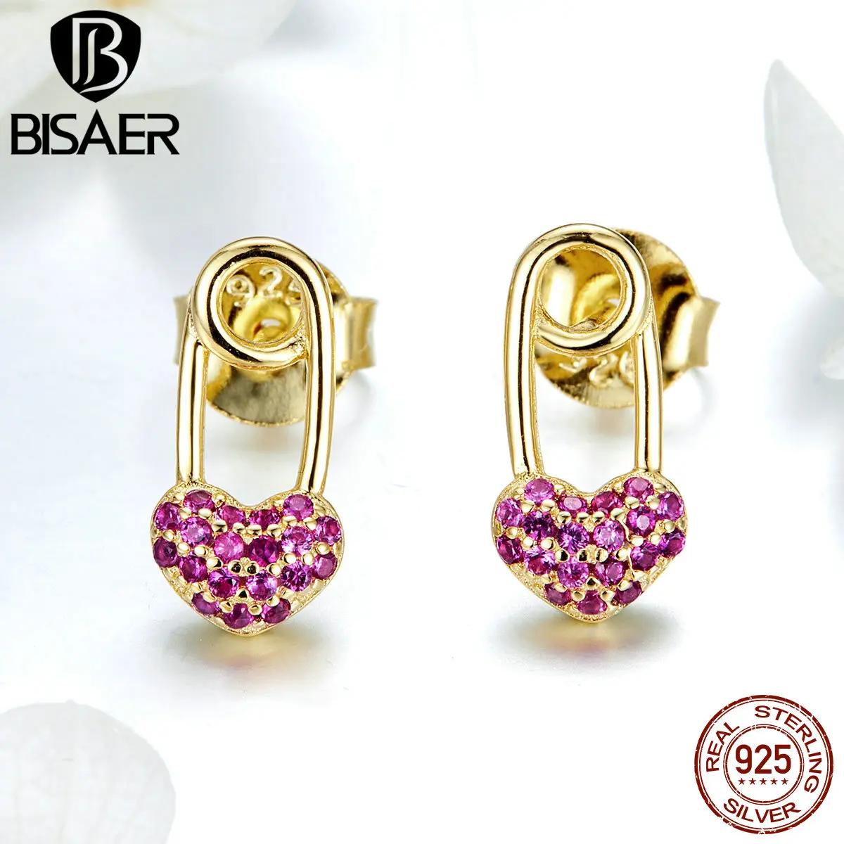 BISAER High Quality 925 Sterling Silver CZ Crystals Pink Love Stud Earrings Gifts For Women Girls Gold Color Jewelry EFE043
BISAER High Quality 925 Sterling Silver CZ Crystals Pink Love Stud Earrings Gifts For Women Girls Gold Color Jewelry EFE043