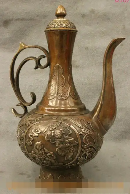 S6556 Chinese Bronze Folk Auspicious Lotus Flowers Child Kid Statue Teapots Wine Pot D0318
S6556 Chinese Bronze Folk Auspicious Lotus Flowers Child Kid Statue Teapots Wine Pot D0318