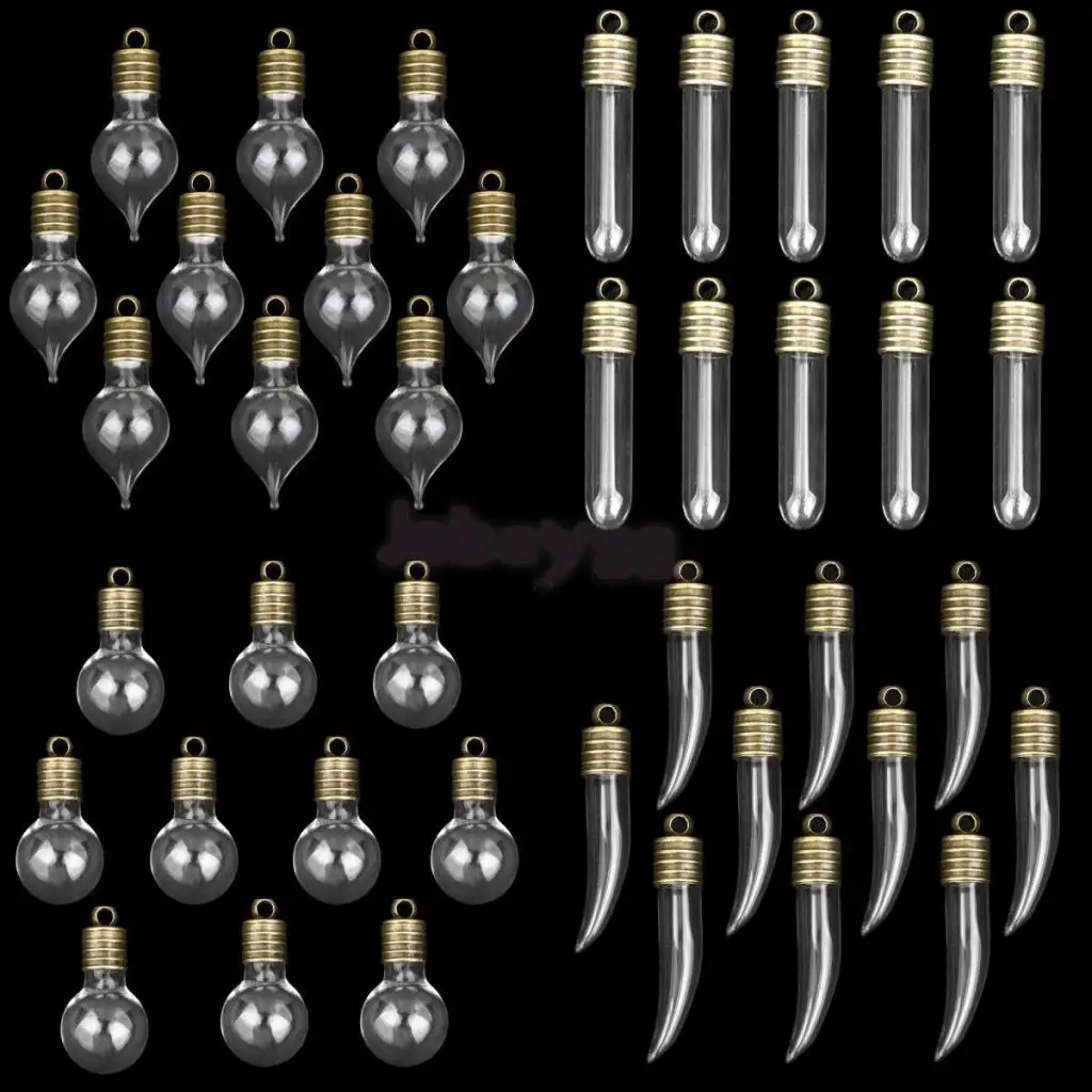 Phenovo 10 Clear Vials DIY Craft Necklace Pendant bronze cap Mini Empty Glass Wishing Bottles Fashion Jewelry DIY accessory