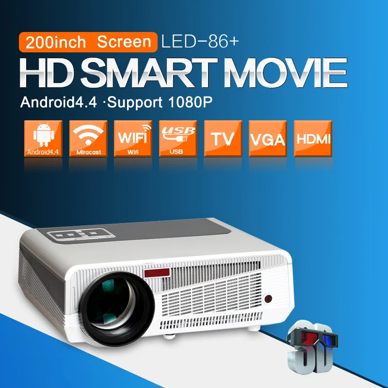Android 4.4.2 Full HD LED Daytime LCD 3D Wifi Smart Projector 3600lumens proyector Beamer LED-86 Lamp business cinema White
Android 4.4.2 Full HD LED Daytime LCD 3D Wifi Smart Projector 3600lumens proyector Beamer LED-86 Lamp business cinema White