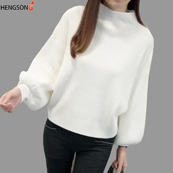 2019 Autumn Tops and Pullovers Turtleneck Loose Sweaters for Women Lantern Sleeve Knitted Sweater Casual White Sweaters
2019 Autumn Tops and Pullovers Turtleneck Loose Sweaters for Women Lantern Sleeve Knitted Sweater Casual White Sweaters
