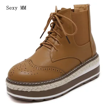 Spring Autumn Platform Women Ankle Boots England Casual Flat Shoes Wedges Flats Lace-Up Martin Boots Genuine Leather 
Spring Autumn Platform Women Ankle Boots England Casual Flat Shoes Wedges Flats Lace-Up Martin Boots Genuine Leather