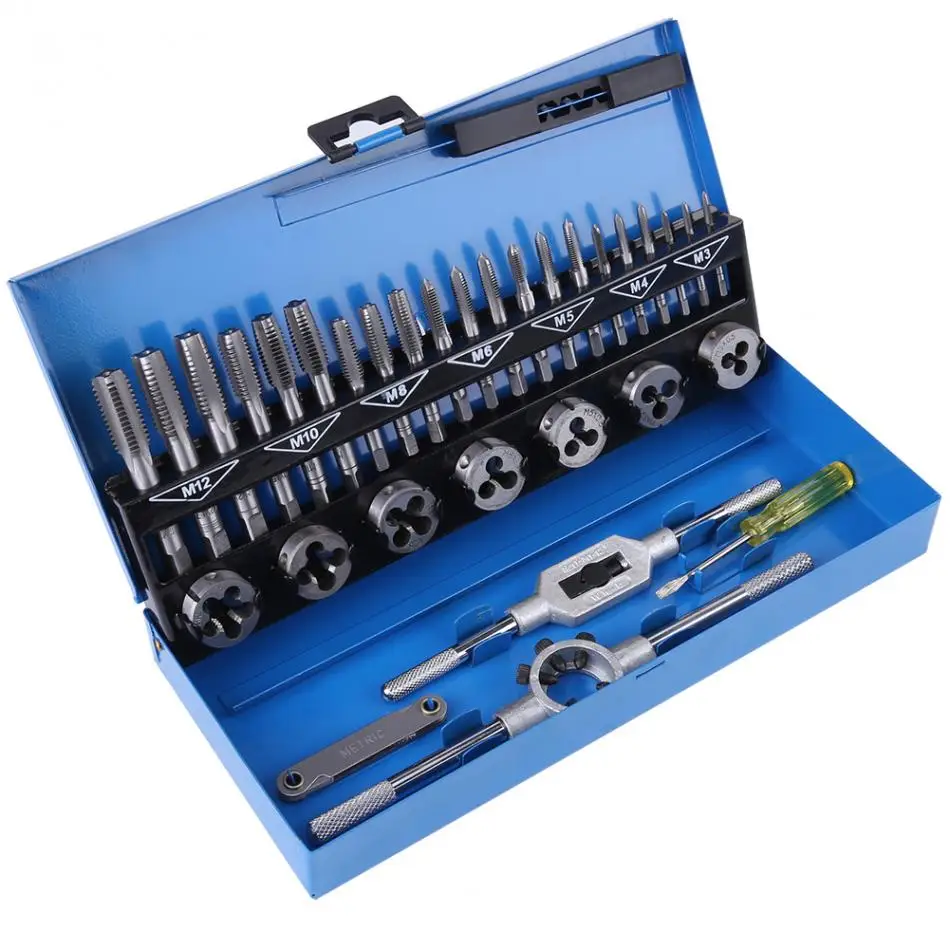 32pcs torneira M3-M12 Coarse Pitch Alloy Steel Tap and Die Set with Wrench Thread Gauge Hand Tools macho de roscar para metal
32pcs torneira M3-M12 Coarse Pitch Alloy Steel Tap and Die Set with Wrench Thread Gauge Hand Tools macho de roscar para metal