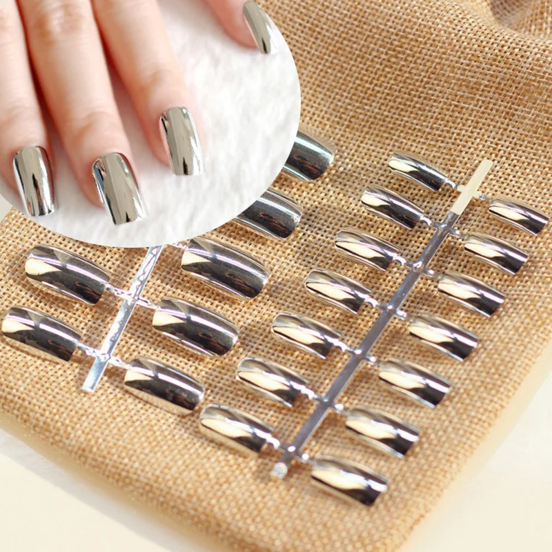 24 piece Fashion Metallic Nail Tips Acrylic Mirror Surface False Nails Long Size Silver Color in Simple Package
24 piece Fashion Metallic Nail Tips Acrylic Mirror Surface False Nails Long Size Silver Color in Simple Package