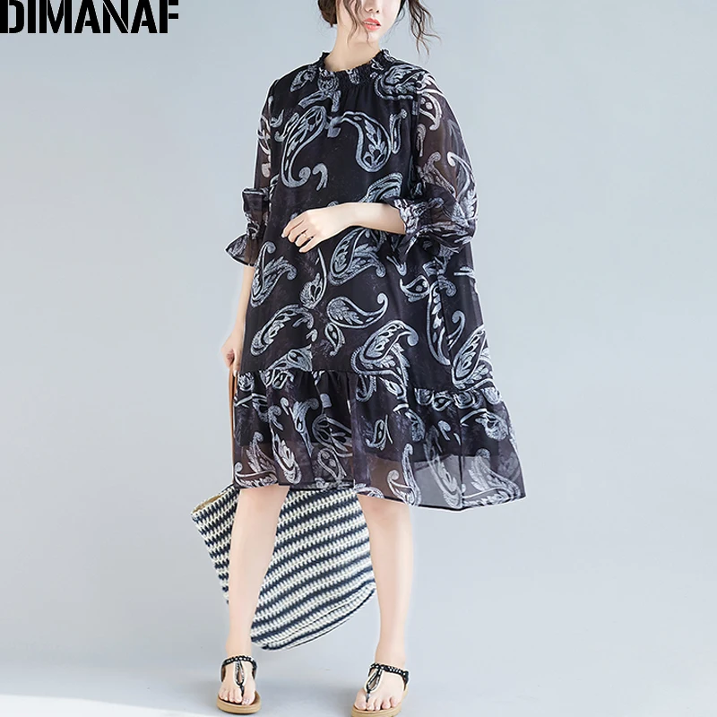 DIMANAF Big Size Women Beach Dress Chiffon Summer Sundress Elegant Lady Vestidos Vintage Ruffles Loose Casual Female Print Dress
DIMANAF Big Size Women Beach Dress Chiffon Summer Sundress Elegant Lady Vestidos Vintage Ruffles Loose Casual Female Print Dress