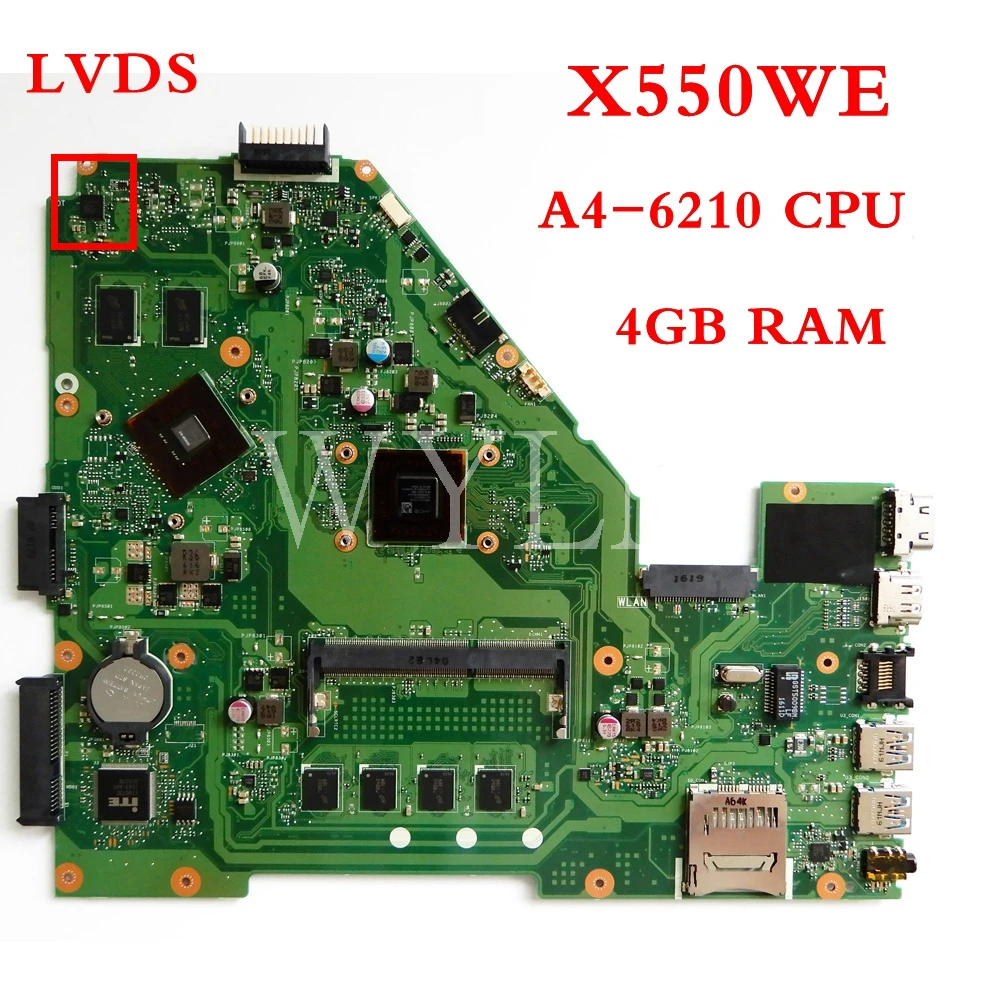 X550WE E4-6210CPU 4GB RAM LVDS mainboard REV2.0 For ASUS X550WA X550WE X550W D552W Laptop motherboard 100%Tested
X550WE E4-6210CPU 4GB RAM LVDS mainboard REV2.0 For ASUS X550WA X550WE X550W D552W Laptop motherboard 100%Tested