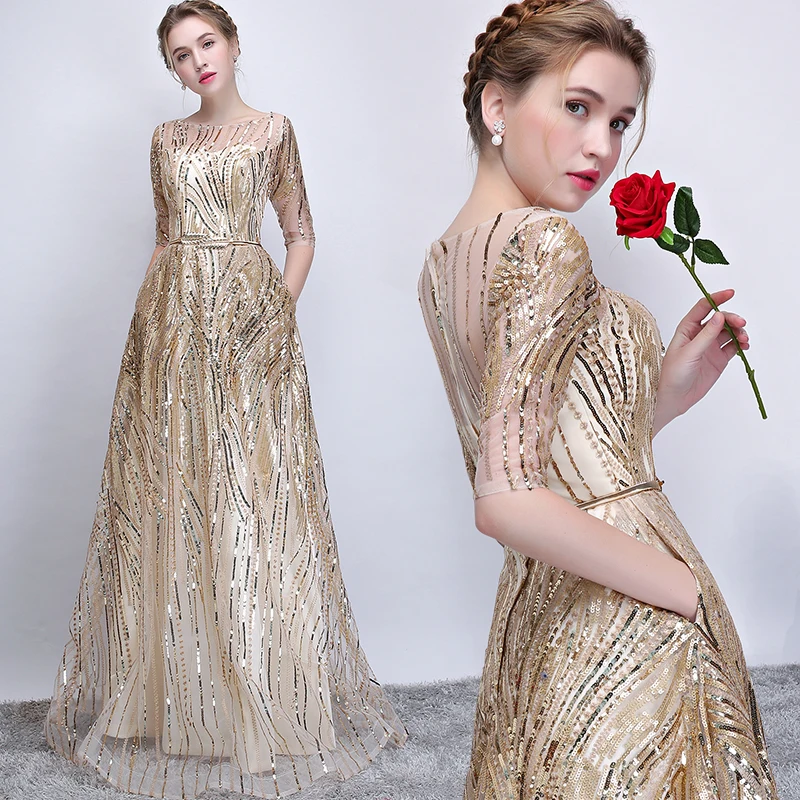 New golden long sequined lady girl women princess bridesmaid banquet party ball dress gown
New golden long sequined lady girl women princess bridesmaid banquet party ball dress gown