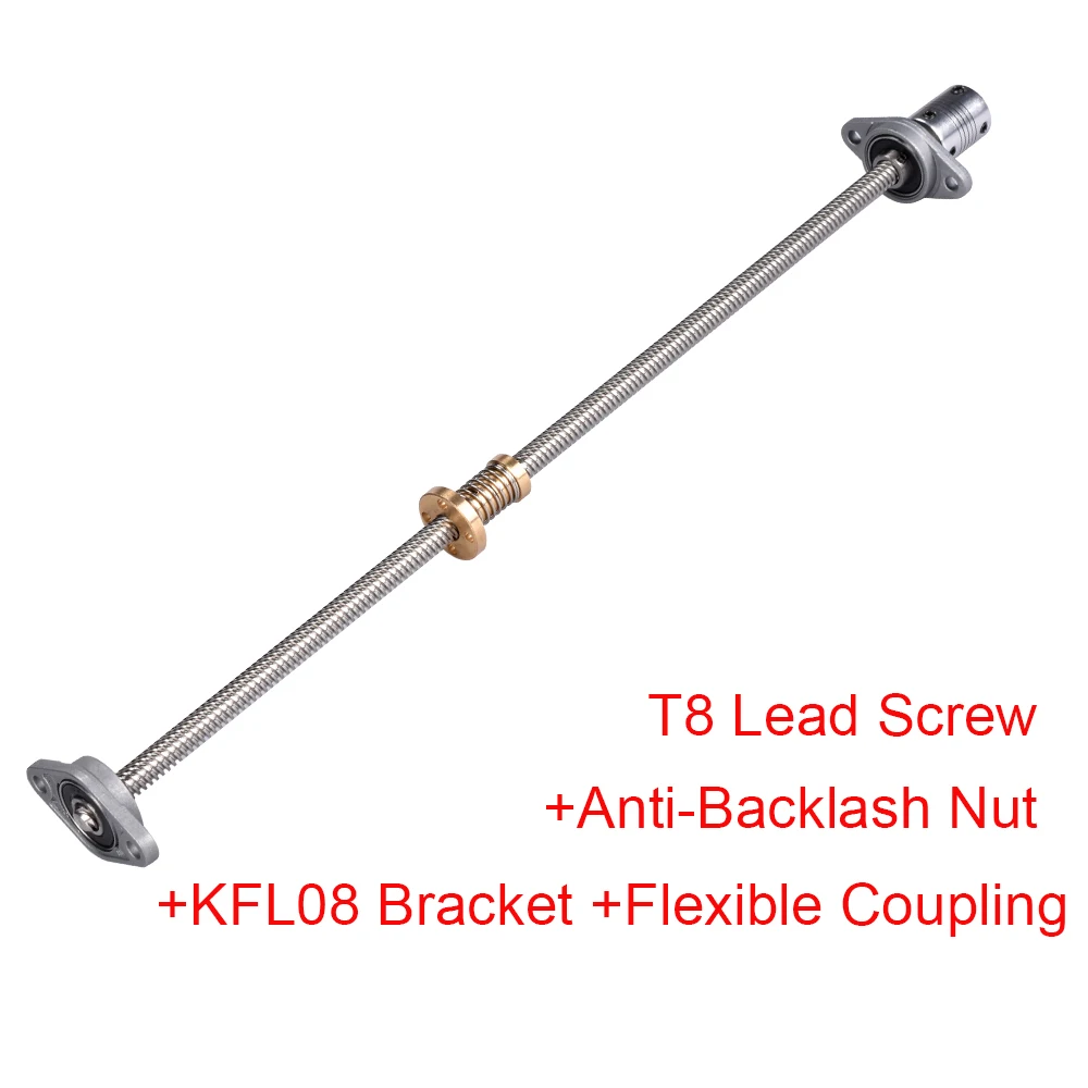 T8 Lead Screw 8MM 300/330/350/380/400/500MM T8 Anti Backlash Nut 3D Printer Parts+KFL08 Bearing Bracket+Flexible Coupling CNC
T8 Lead Screw 8MM 300/330/350/380/400/500MM T8 Anti Backlash Nut 3D Printer Parts+KFL08 Bearing Bracket+Flexible Coupling CNC