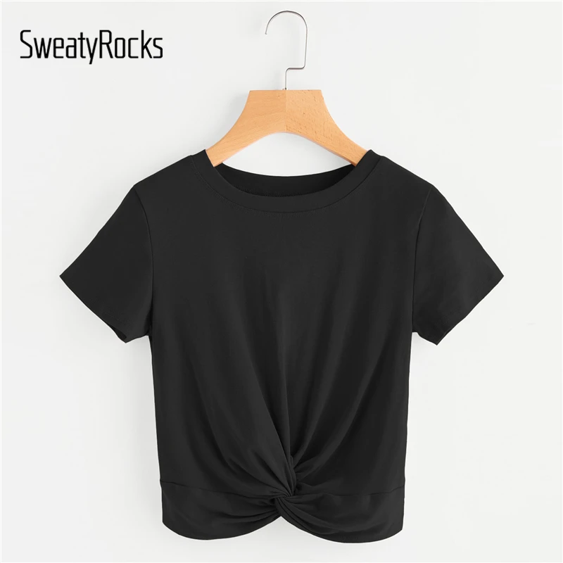 SweatyRocks Twisted Front Crop T-shirt 2018 Summer Black Round Neck Short Sleeve Top Women Stretchy Plain Sexy Party Tee
SweatyRocks Twisted Front Crop T-shirt 2018 Summer Black Round Neck Short Sleeve Top Women Stretchy Plain Sexy Party Tee