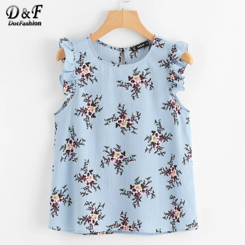 Dotfashion Frilled Armhole Button Closure Back Floral Top 2019 Summer Women Regular Fit Blouses Blue Chiffon Sleeveless Blouse
Dotfashion Frilled Armhole Button Closure Back Floral Top 2019 Summer Women Regular Fit Blouses Blue Chiffon Sleeveless Blouse