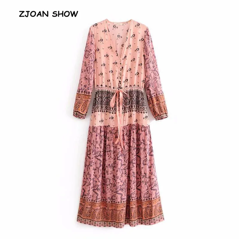 Bohemian Open Button V neck Location Floral Print Dress 2018 Ethnic Woman Long Sleeve Lace Up Maxi Long Dresses Beach Holiday
Bohemian Open Button V neck Location Floral Print Dress 2018 Ethnic Woman Long Sleeve Lace Up Maxi Long Dresses Beach Holiday