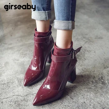 Girseaby Patent Leather High Heel Ankle Boots Women Shoes black Square heel Women Motorcycle Boots winter booties botas mujer
Girseaby Patent Leather High Heel Ankle Boots Women Shoes black Square heel Women Motorcycle Boots winter booties botas mujer