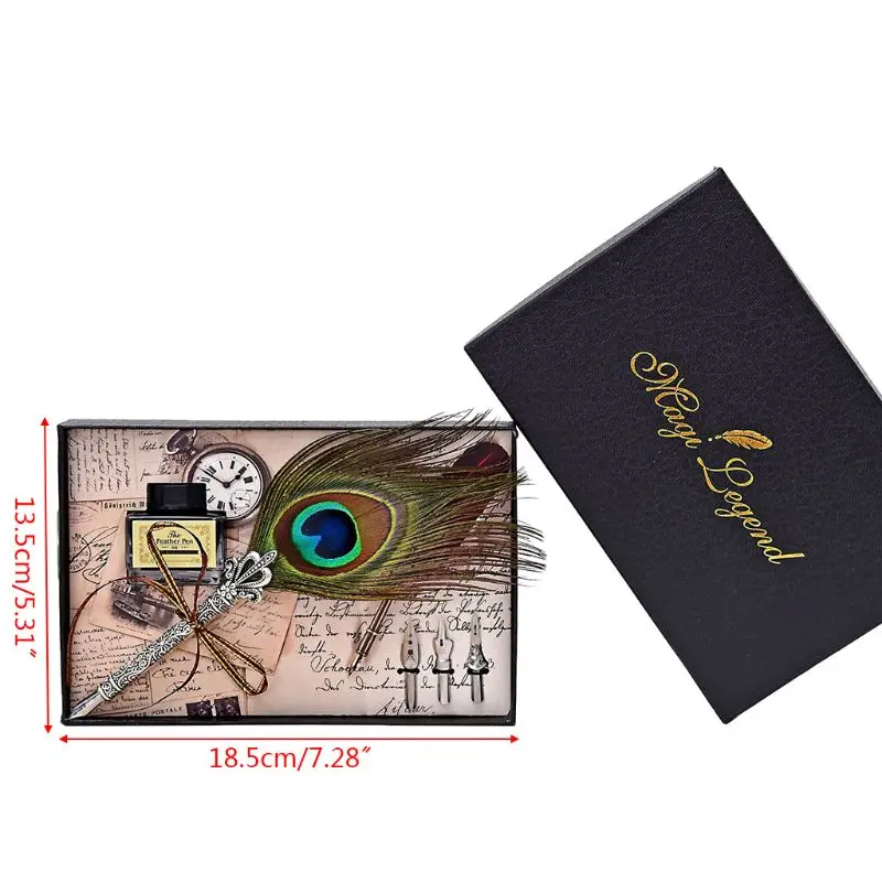 Vintage Handmade Peacock Feather Quill Dip Fountain Pen + Writing Ink 3 Nibs Kit Set with Gift Box
Vintage Handmade Peacock Feather Quill Dip Fountain Pen + Writing Ink 3 Nibs Kit Set with Gift Box