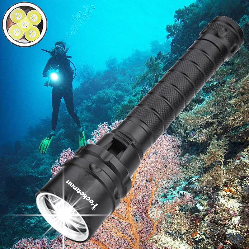 

22000lums Diving Flashlight Torch 5*T6 light Scuba Dive Torch UnderWater 150m Depth Led Flashlights Waterproof Lantern