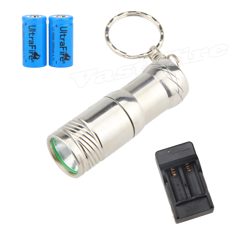 

1000 lumen mini portable Key chain XM-L T6 LED Flashlight Torch 2*16340 3.6v 1200mAh battery Charger
