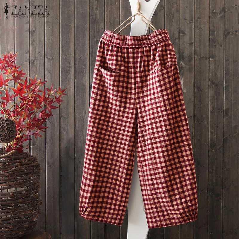2019 ZANZEA Women Casual Elastic Waist Pockets Harem Trousers Baggy Pantalon Oversized Plaid Checked Loose Wide Leg Pants
2019 ZANZEA Women Casual Elastic Waist Pockets Harem Trousers Baggy Pantalon Oversized Plaid Checked Loose Wide Leg Pants