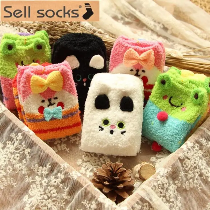 Image WD2060 New super soft velvet coral animal series thicker floor socks half of cashmere socks wholesale 10 pairs cartoon