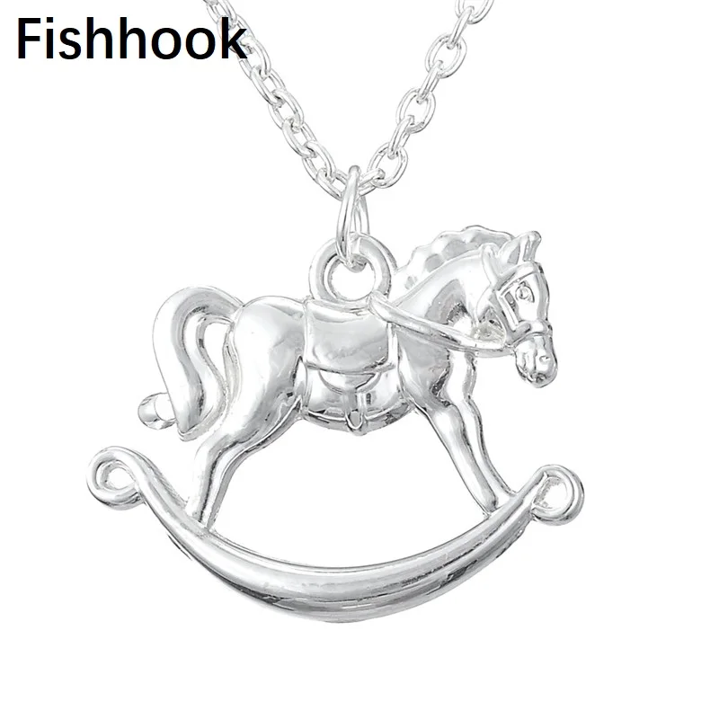 Fishhook Wooden Horse Silver Color Tone Cute Animal Necklace Choker Women 450+50mm Zinc Alloy Chain Fashion | Украшения и