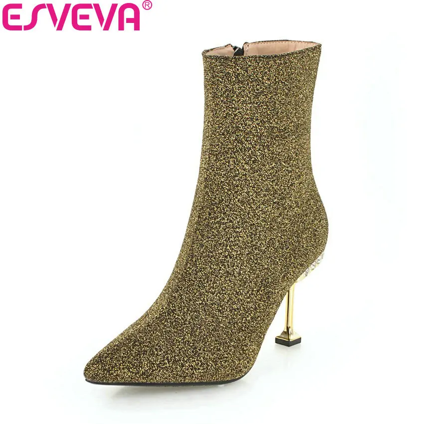 ESVEVA 2019 Women Boots Western Style Sequins PU Thin High Heels Bling Pointed Toe Autumn Ankle Boots Zipper Boots Size 34-43
ESVEVA 2019 Women Boots Western Style Sequins PU Thin High Heels Bling Pointed Toe Autumn Ankle Boots Zipper Boots Size 34-43