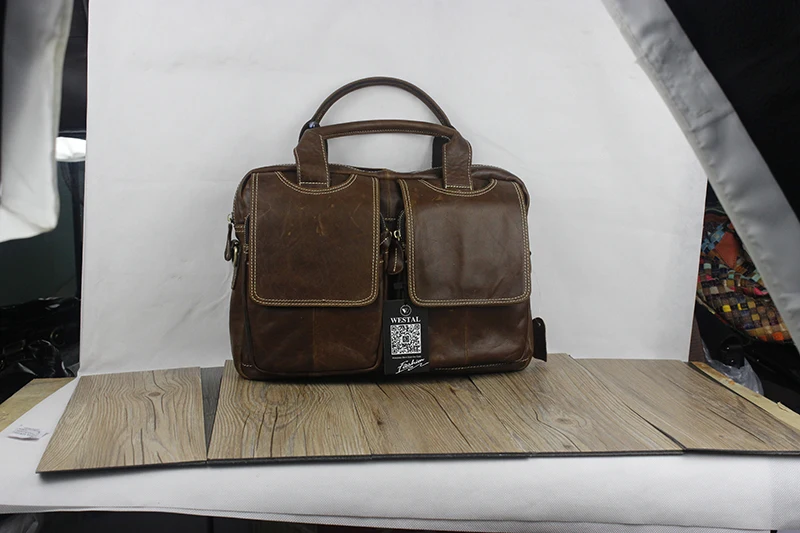 WESTAL Genuine Leather Mens Bags Tote Crossbody Bags Men's Briefcase Laptop 14'' Messenger Bag Men's shoulder bag Leather 8002 14