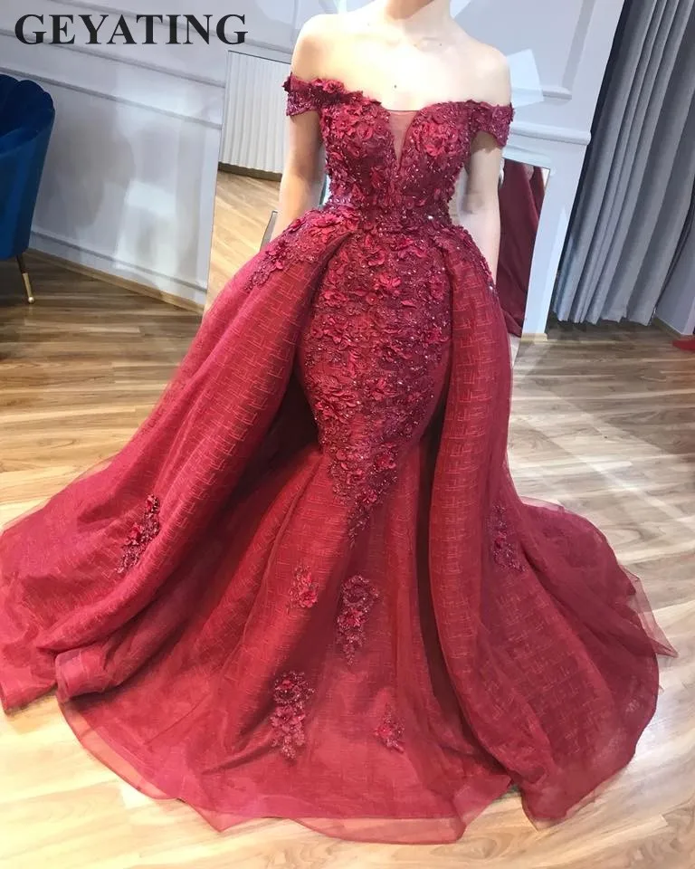 Arabic Dubai Burgundy Mermaid Evening Dresses with Detachable Train 3D Flower Formal Dress Women Elegant Off Shoulder Prom Gowns
Arabic Dubai Burgundy Mermaid Evening Dresses with Detachable Train 3D Flower Formal Dress Women Elegant Off Shoulder Prom Gowns