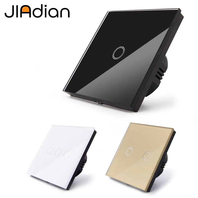 JIADIAN EU Stanard White/Black/Gold Crystal Glass Panel Senor Light Wall Switch 1 Gang 1 Way Touch Switch EU Touch Screen
JIADIAN EU Stanard White/Black/Gold Crystal Glass Panel Senor Light Wall Switch 1 Gang 1 Way Touch Switch EU Touch Screen