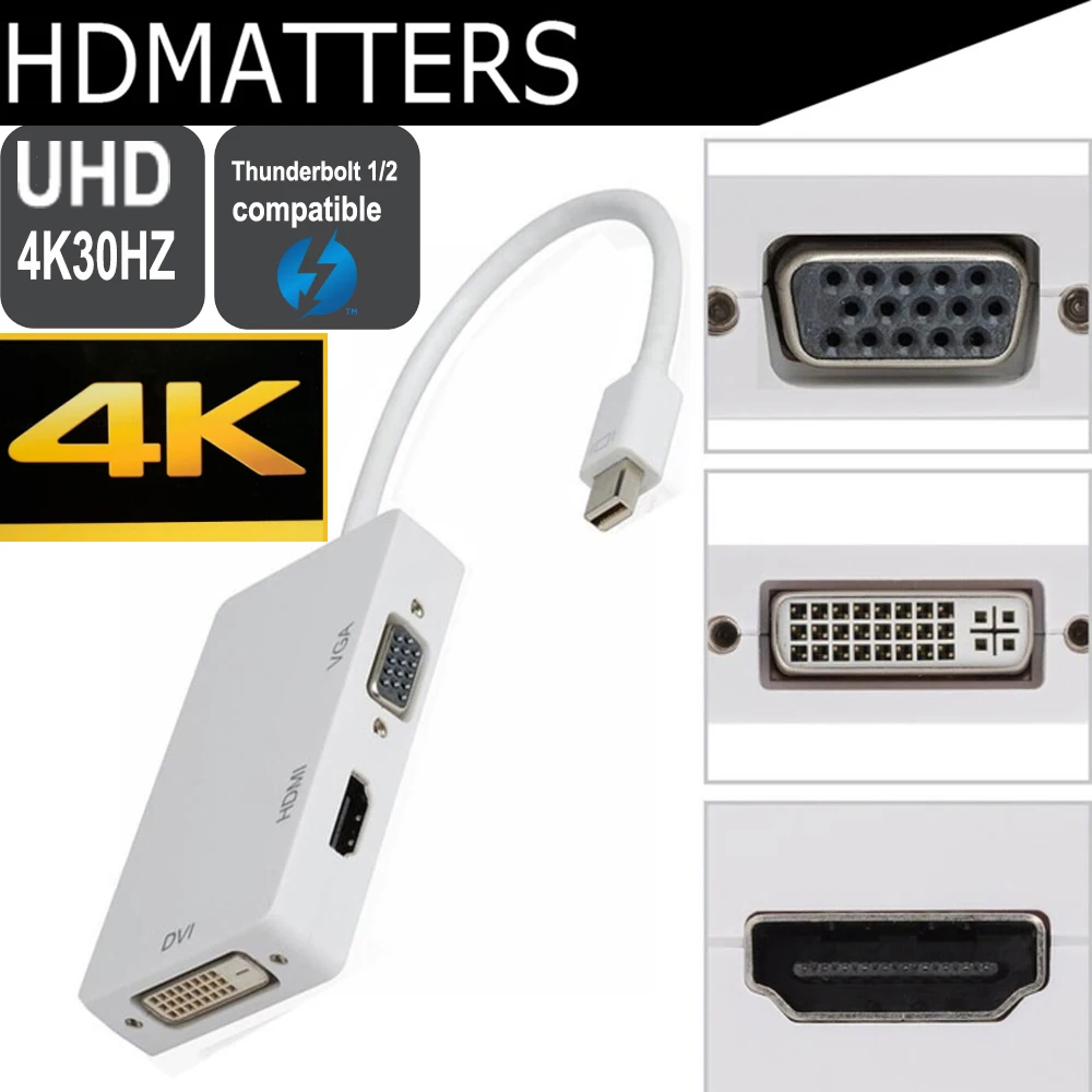 4K Mini dp to HDMI VGA DVI Displayport adapter converter cable for apple macbook pro air mini Asus Lenovo laptop
4K Mini dp to HDMI VGA DVI Displayport adapter converter cable for apple macbook pro air mini Asus Lenovo laptop
