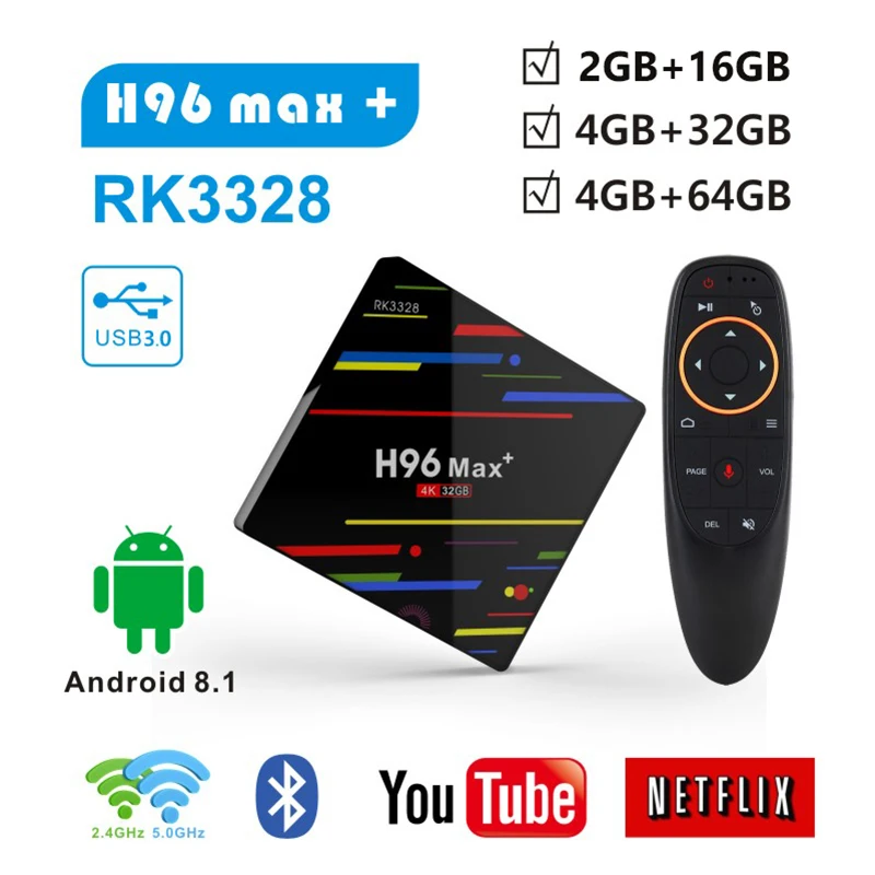 

Android 9.0 H96 MAX Plus Rockchip RK3328 tv box 4gb ram 32g/64g rom Quad core 2.4g/5g Wifi BT4.0 4K HD H.265 Smart Media Player
