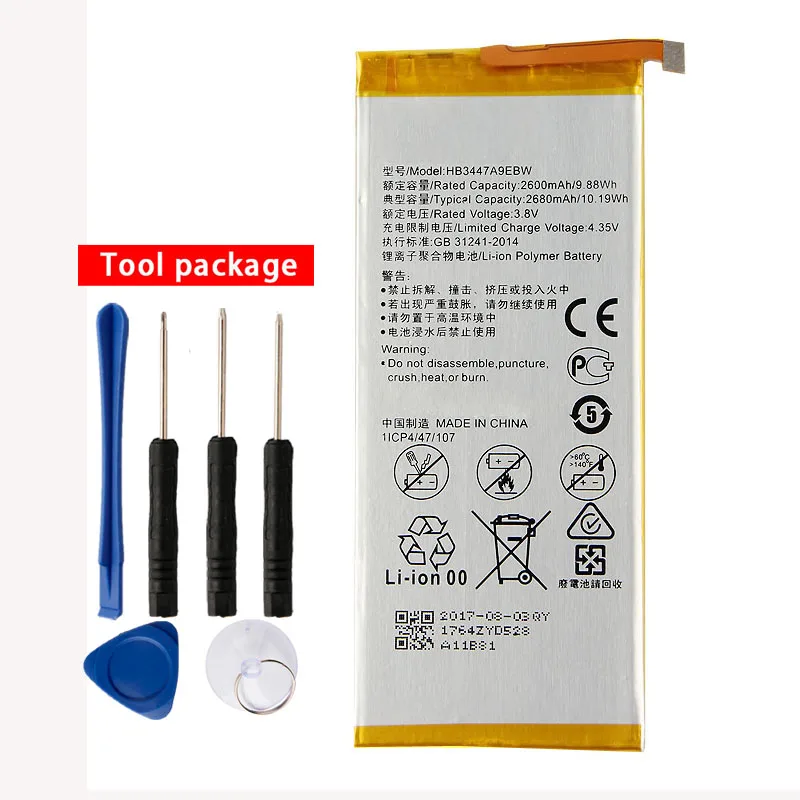 Original HB3447A9EBW Rechargeable Li-ion phone battery For Huawei P8 GPA-UL00 CL00 TL00 UL10 2600mAh
Original HB3447A9EBW Rechargeable Li-ion phone battery For Huawei P8 GPA-UL00 CL00 TL00 UL10 2600mAh
