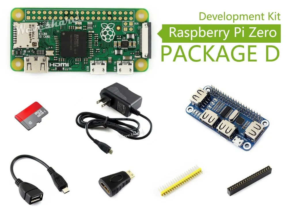 Raspberry Pi Zero Package D Basic Development Kit Micro SD Card, Power Adapter, USB HUB, and Basic Components
Raspberry Pi Zero Package D Basic Development Kit Micro SD Card, Power Adapter, USB HUB, and Basic Components