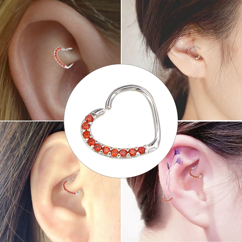 Heart Right Closure Daith Cartil Tragus Hinged Segment Ring Piercing Body Jewelry Nose Septum Lip Nipple 16 Gauge Cartilage Ring   (2)