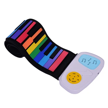 49 키 레인보우 롤업 피아노 전자 키보드 다채로운 실리콘 키 내장 스피커 어린이를위한 음악 교육 장난감 어린이