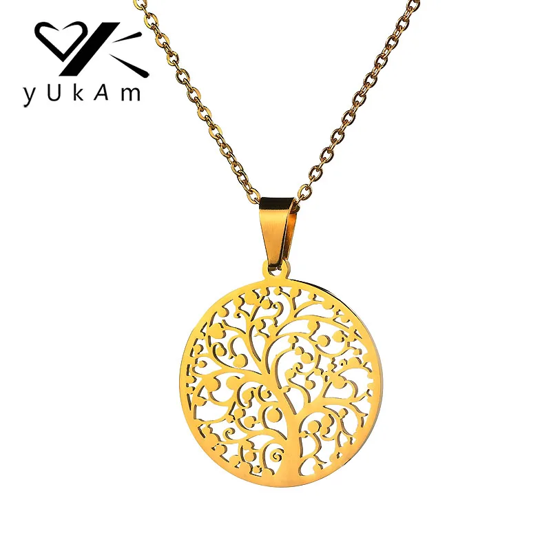 YUKAM Delicate Gold Stainless Steel Hollow Family Tree of Life Pendants Necklaces Round Coin Disc Short Necklaces Women Jewelry
YUKAM Delicate Gold Stainless Steel Hollow Family Tree of Life Pendants Necklaces Round Coin Disc Short Necklaces Women Jewelry