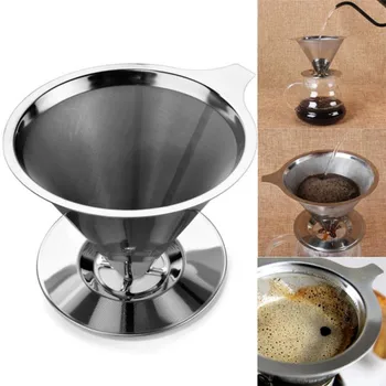 Reusable Coffee Filter 304 Stainless Steel Cone Coffee Filter Baskets Mesh Strainer Pour Over Coffee Dripper With Stand Holder
Reusable Coffee Filter 304 Stainless Steel Cone Coffee Filter Baskets Mesh Strainer Pour Over Coffee Dripper With Stand Holder