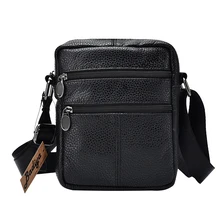 Genuíno couro de vaca crossbody sacos de negócios saco do mensageiro dos homens zíper design sólido cruz corpo preto bolsa de ombro para o homem(China)