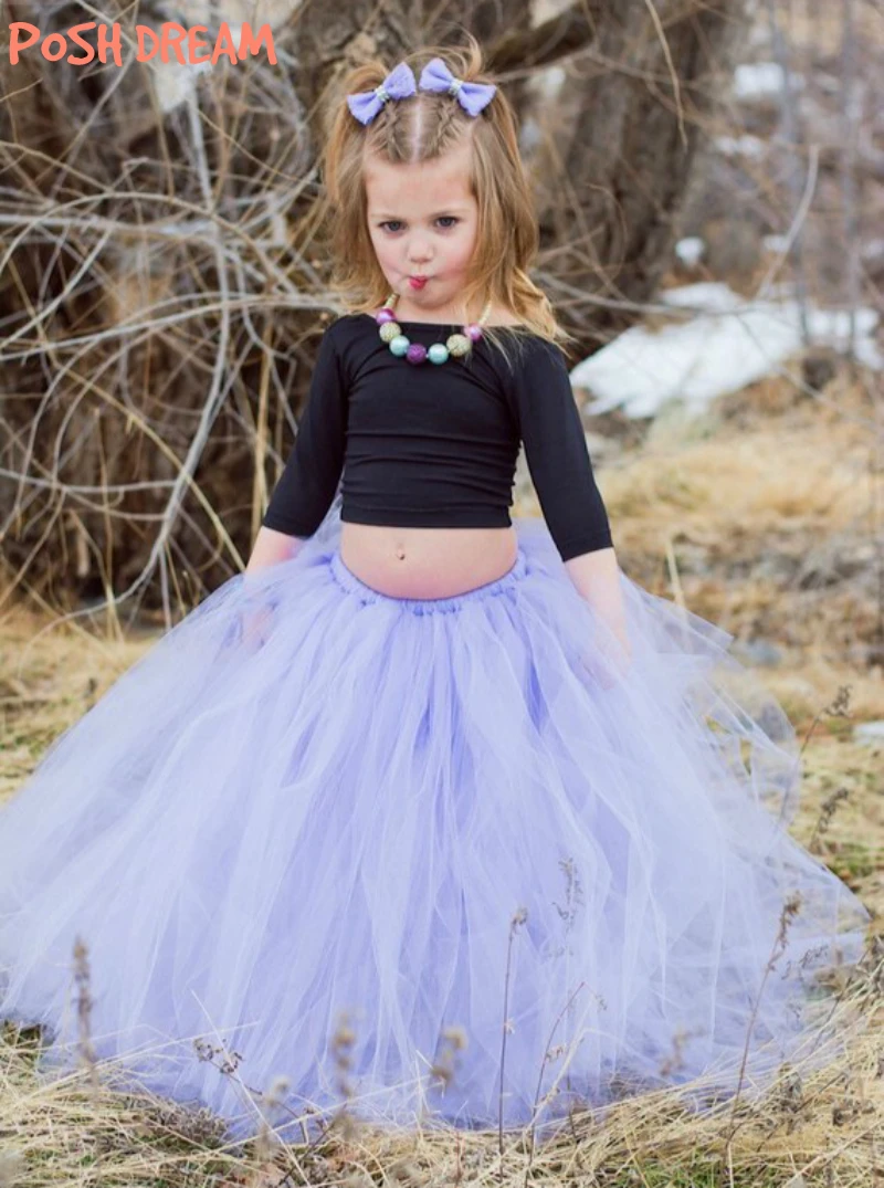 

POSH DREAM Lavender Baby Girl Tutu Skirt Cute Kids Princess Tulle Skirts Summer Children Party Ribbon Skirt Girls Dance Skirts