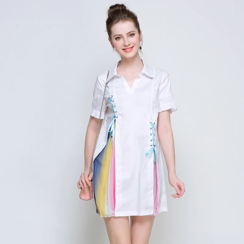 5xl women causal dresses new 2017 european woman plus size high quality knee length patchwork fashion brand summer large | Женская