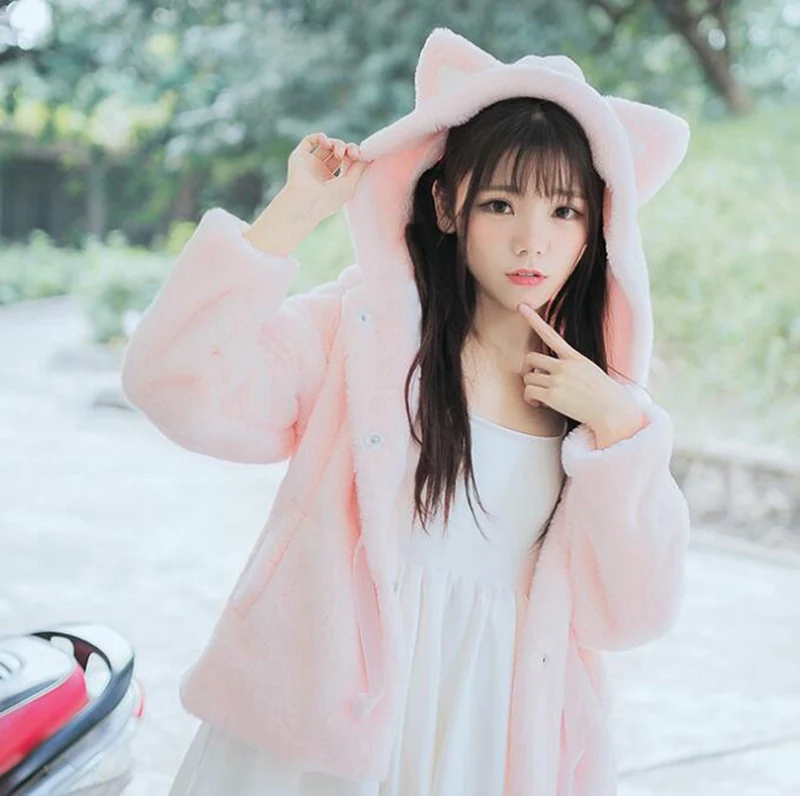 Winter Hoodies Women Zipper Cute Fake Fur Girls Lolita Cat Ears Hat Hooded Fleece Jacket Coat Outwear White/Pink/Black
Winter Hoodies Women Zipper Cute Fake Fur Girls Lolita Cat Ears Hat Hooded Fleece Jacket Coat Outwear White/Pink/Black