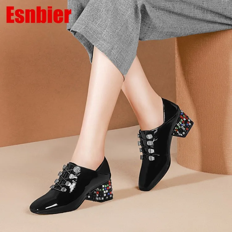 2019 women pumps autumn spring Cow leather square heel lace up crystal heel high heels lady shoes party dress size 34-42
2019 women pumps autumn spring Cow leather square heel lace up crystal heel high heels lady shoes party dress size 34-42