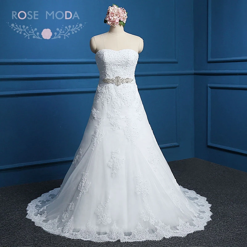 Розовое Кружевное Свадебное Платье Moda с кристальным поясом без бретелек
