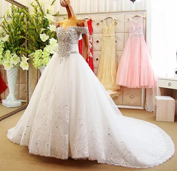 Custom Made New Arrival Ball Gown Sweetheart Cap Sleeve Heavy Crystals Luxury Wedding Dresses Long Train Robe De Mariage IZ022
Custom Made New Arrival Ball Gown Sweetheart Cap Sleeve Heavy Crystals Luxury Wedding Dresses Long Train Robe De Mariage IZ022
