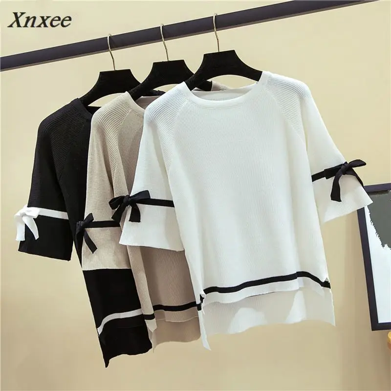 Xnxee Summer Casual Bow Knitted Women T shirts Newly Half Sleeve Solid T shirt O-Neck Fashion Loose Female Camisetas 67369
Xnxee Summer Casual Bow Knitted Women T shirts Newly Half Sleeve Solid T shirt O-Neck Fashion Loose Female Camisetas 67369