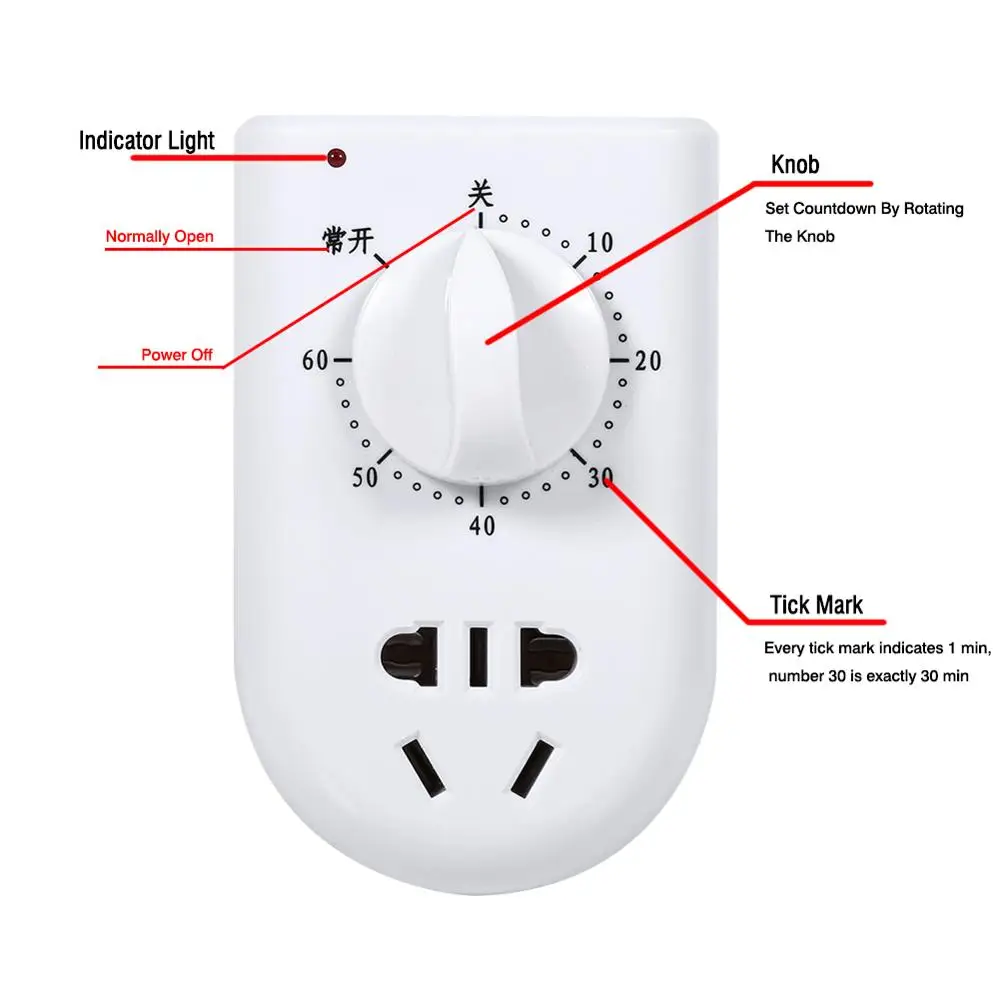 AC 220V 10A Electronic Digital 60Min Countdown Control Wall Plug Timer Socket Time Switch
AC 220V 10A Electronic Digital 60Min Countdown Control Wall Plug Timer Socket Time Switch