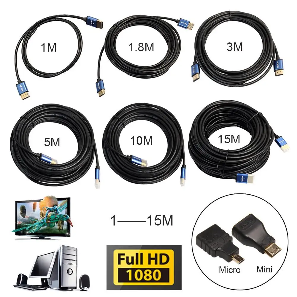 Фото Aluminum Alloy HDMI Cable Kit Set 1M -15M To Mini / Micro Adaptor 1.4 Version AV HD 3D For PS3 Xbox HDTV | Электроника