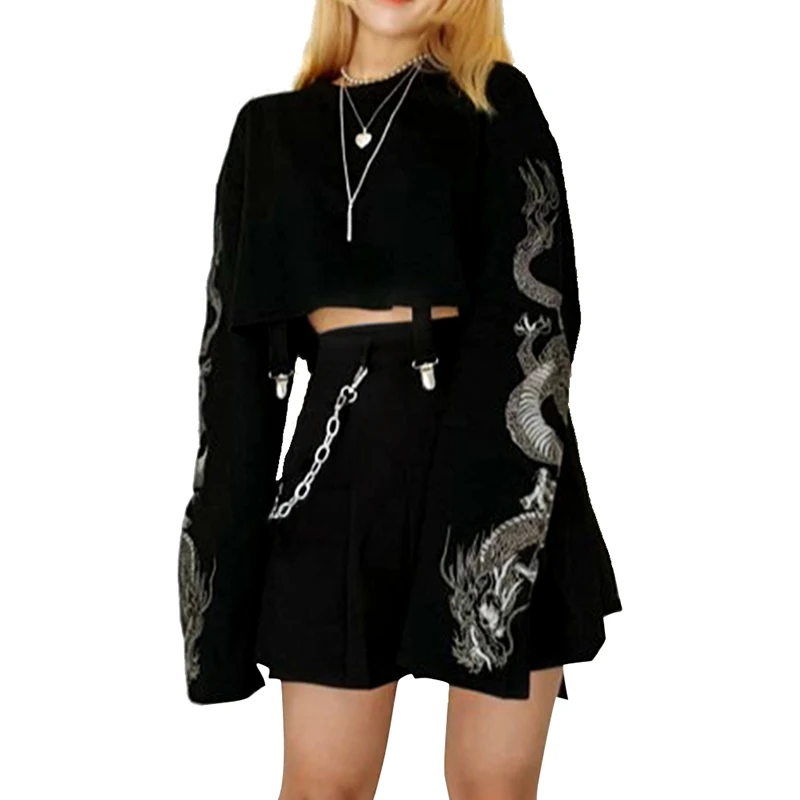 Gothic Dragon Embroidery Women's T-shirt +Long Sleeve Punk Sweatshirt Loose ShortMini A-line Sexy Girl Skirt Female Sets
Gothic Dragon Embroidery Women's T-shirt +Long Sleeve Punk Sweatshirt Loose ShortMini A-line Sexy Girl Skirt Female Sets