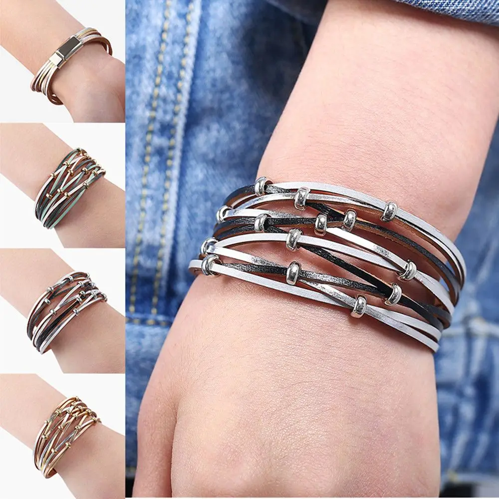 1pc Fashion Multiple Layers Wrap Bracelets Gold Silver Beads Leather Charm Bracelets Women Men Festival Jewelry Gift Accessories
1pc Fashion Multiple Layers Wrap Bracelets Gold Silver Beads Leather Charm Bracelets Women Men Festival Jewelry Gift Accessories