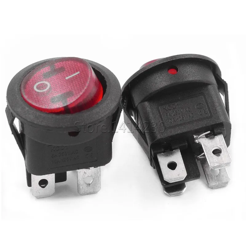 

10Pcs 23mm Round Red Light 4 Pin 10A/125V 6A/250V AC 2 Position DPDT ON-OFF KCD1 Rocker Switch Snap-in